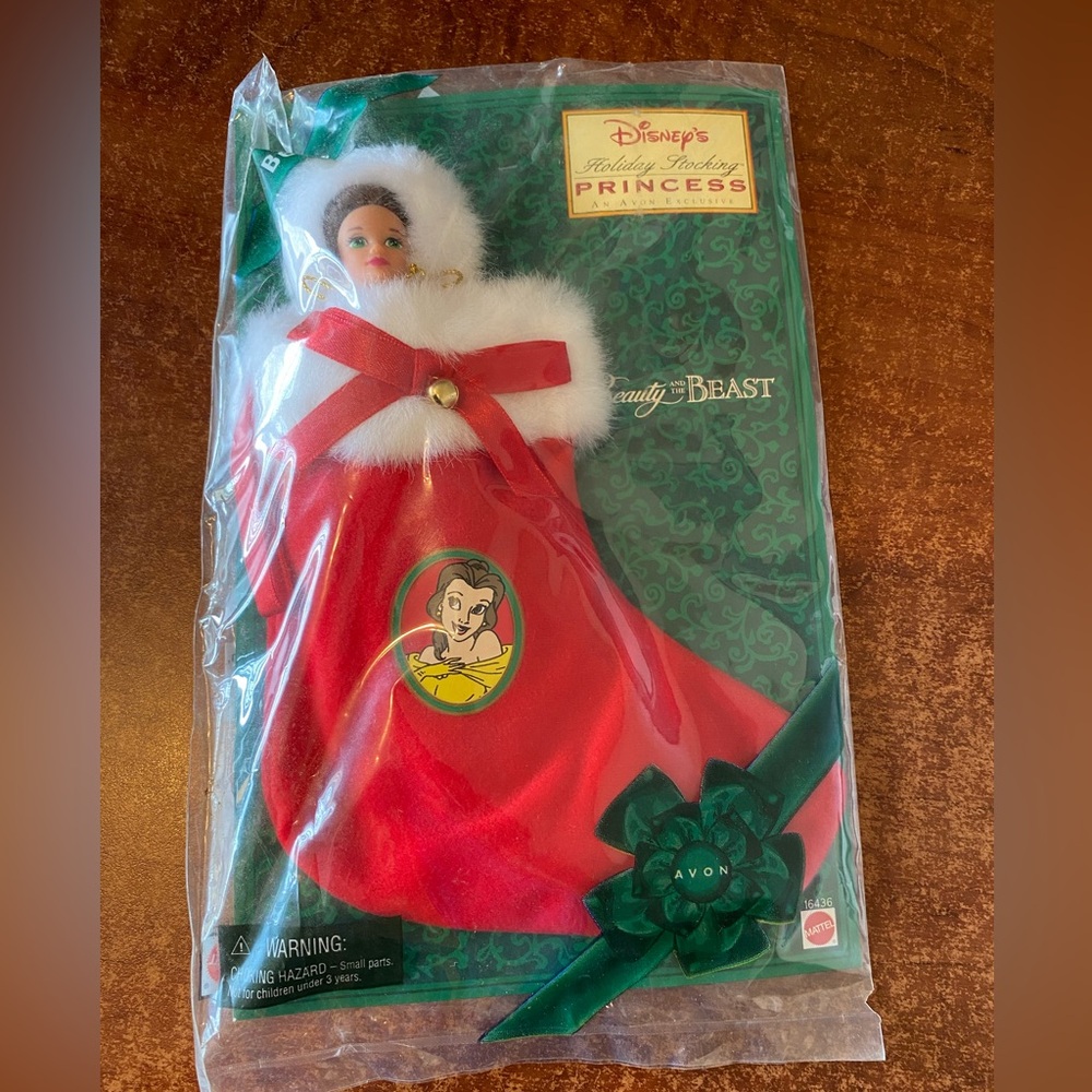 SEALED DISNEY'S HOLIDAY STOCKING PRINCESS DOLL BELLE BEAUTY AND THE BEAST AVON
